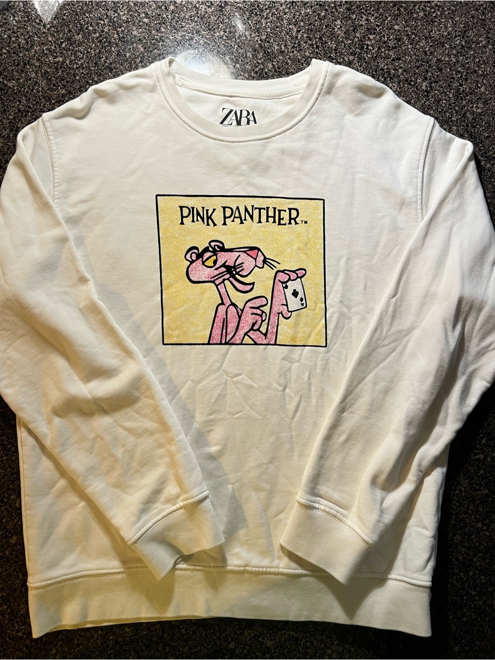 ZARA Cream Crewneck Sweatshirt with Pink Panther Graphic